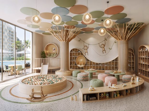 A kids’ room and a BBQ area