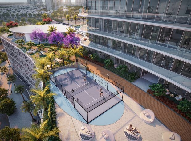 A padel court on the amenity deck
